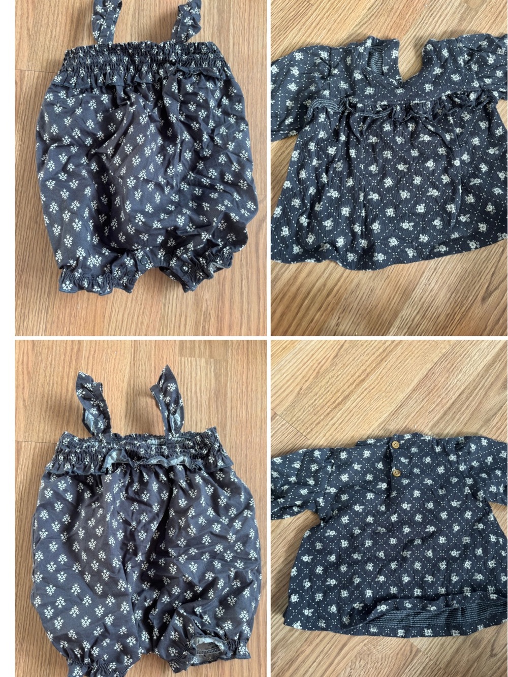 Girls Navy Floral Bubble Romper with Matching Top